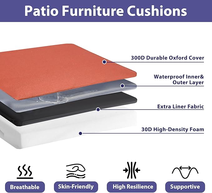 IPYNBAP Outdoor Chair Cushions Set of 4 -Waterproof Outdoor Seat Cushions for Patio Furniture, Patio Chair Cushion with Handle and Ties, Out Door Chair Pads,19x19x3-Square, Spice