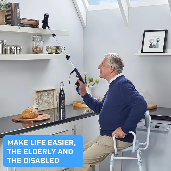Grabber Reacher Tool for Seniors,43" Foldable Reacher Grabbers Pickup Stick with Anti-Slip 360° Rotating Jaw，with Magnet for Disabled, After Surgery Recovery (Blue, 43inch 2pack)