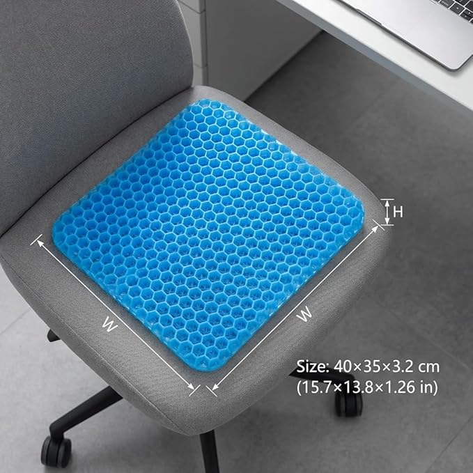 QWORK Gel Seat Cushion, Gel Cushion, Cool & Breathable & Non-Slip for Car, Office, Home, Wheelchair (Blue, 40 x 35 x 3.2 cm)
