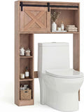 Giantex Over The Toilet Storage Cabinet - Freestanding Bathroom Organizer with Sliding Barn Door & Storage Shelves, Multifunctional Bathroom Toilet Rack for Bathroom, Restroom, Laundry (Rustic Brown)