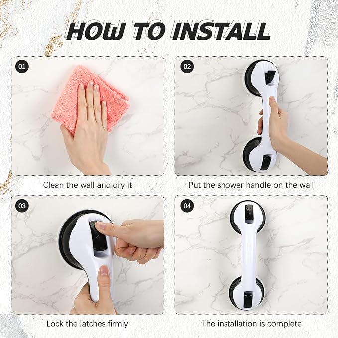 Qunclay 4 Pack 12 Inch Grab Bars for Bathtubs Shower Handle Shower Grab Bars for Seniors Elderly Disabled Handicap (Black, Gray)