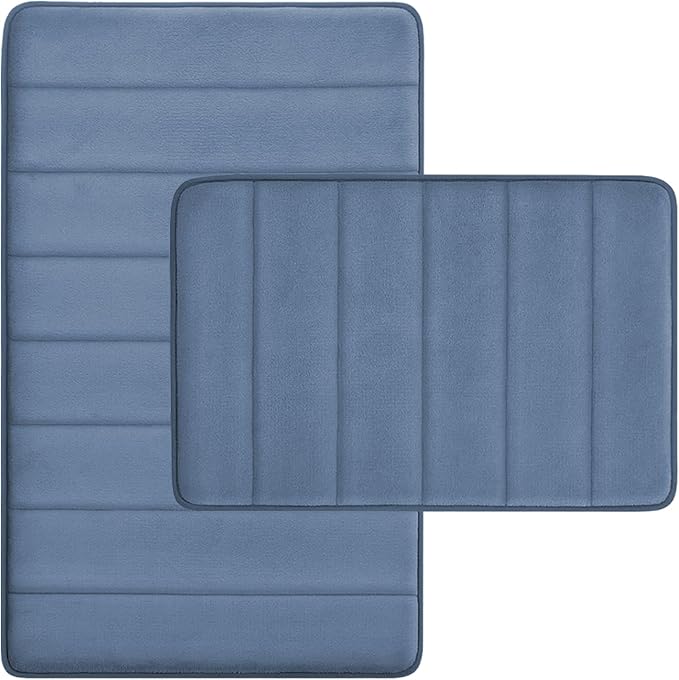 RUN HELIX Bathroom Rugs Set 2 Piece Memory Foam Bath Non-Slip Bath Mat,Washable Room Mats,Absorbent Shaggy Rugs Super Soft Kitchen Mats, Batroom Carpets for Bathroom,Tub,Shower Home Decor（Dark Blue）