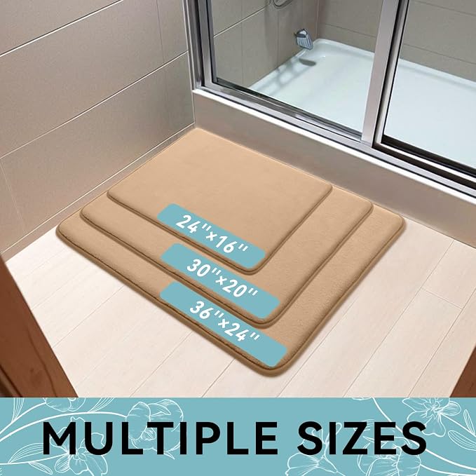 Smiry Memory Foam Bath Mat 47x17, Extra Soft and Absorbent Bathroom Mats, Non Slip Washable Carpet for Floor, Shower and Tub, Camel