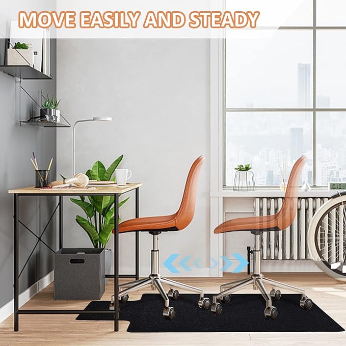 Hardwood and Tile Floor Office Chair Mat, 48" x 36" Computer Gaming Rolling Chair Mat, Non-Slip Low-Pile Floor Protector, Under Desk Mat for Rolling Chair, Black Lip