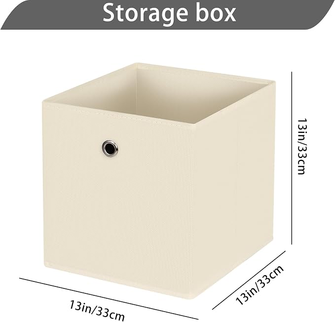 13x13x13 storage cube bins,collapsible fabric storage cubes Decorative storage basket,13 inch Record cube storage box for shelves,shelf,drawer,bathroom organizer,Set of 3 (Creamy-White）
