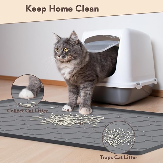 Garoopion Cat Litter Box Mat, Large 34.05×22.5 inch Cat Litter Mat, Waterproof Silicone Pad for Floor, Dark Gray