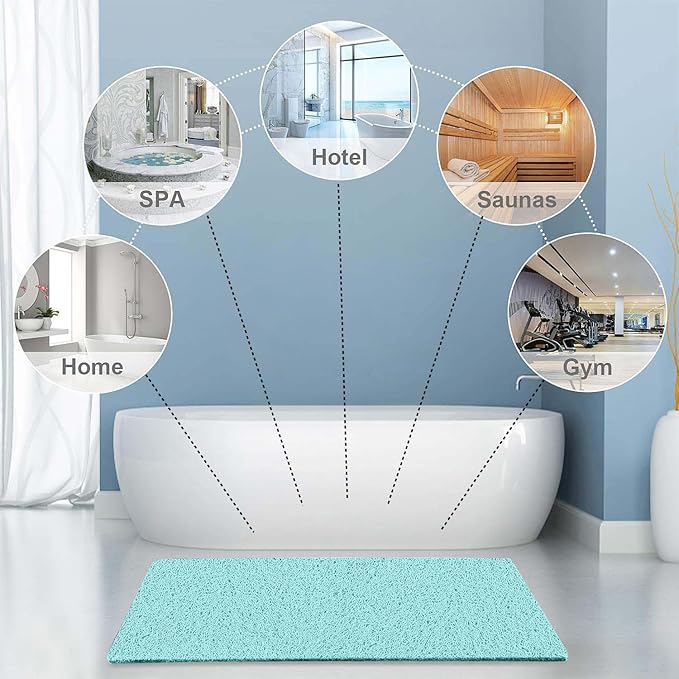 godehone Shower Mats Non Slip Without Suction Cups, PVC Loofah Bathroom Mats, Loofah Mats for Shower and Bathroom, Quick Drying, 23.6× 47.2 Inch, Light Green