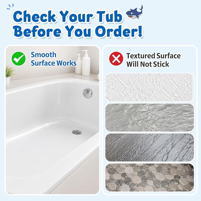XIYUNTE Baby Bath Mat for Tub Non Slip Kids Bath Mat - 40''x16'' Extra Long Cartoon Bathtub Mat Non Slip Kids Shower Mat Eco-Friendly Toddler Bath Mats with Suction Cups, Machine Washable, Shark