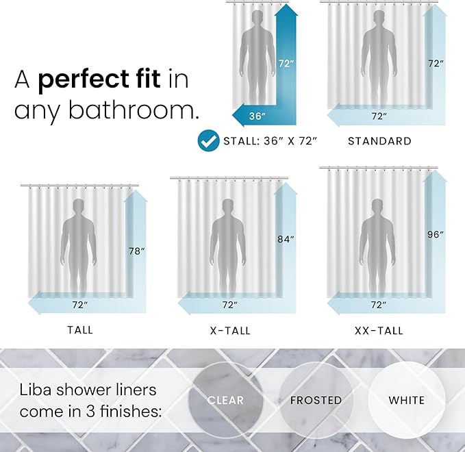 LiBa Bathroom Shower Curtain - Waterproof Plastic Shower Curtain Premium PEVA Non-Toxic with Rust Proof Grommets Clear 8G Heavy Duty Bathroom Accessories 36x72 (Pack of 2)