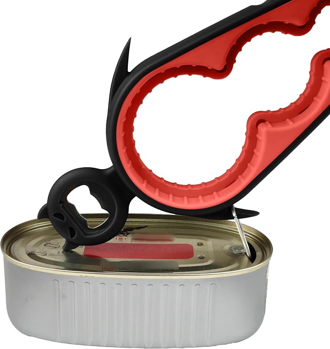 Jar Opener Bottle Opener for Arthritis, 5-in-1 Multifunctional Jar Opener, Easy Grip for Seniors and Weak Hands, Devil Shape Kitchen Gadget for Jar, Beer and Bottle (Black and Red)