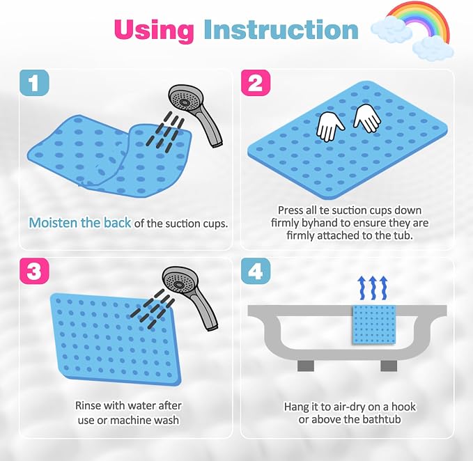 Silicone Push Pop Bath Mat – 33"x17.3" Extra Large Rainbow Bathtub Mat with 391 Suction Cups, CPC Certified Non-Slip Sensory Toy, Calming Stress Relief for Bath Time