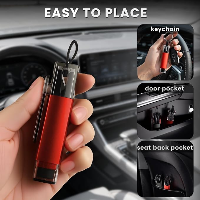 4PCS Window Breaker Seatbelt Cutter Car Safety Hammer, 2-in-1 Glass Breaker and Seat Belt Cutter with Test Glass, Underwater Emergency Escape Tool for All Vehicles (Red & Grey)