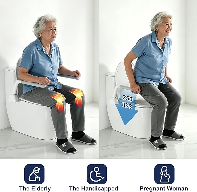 Toilet Safety Rails for Seniors with Space Saving Flip-Up Armrests, Toilet Support Rails for Seniors and Disabled, Pregnant Women, Grab Bars Toilet Safety Frame for Bathroom