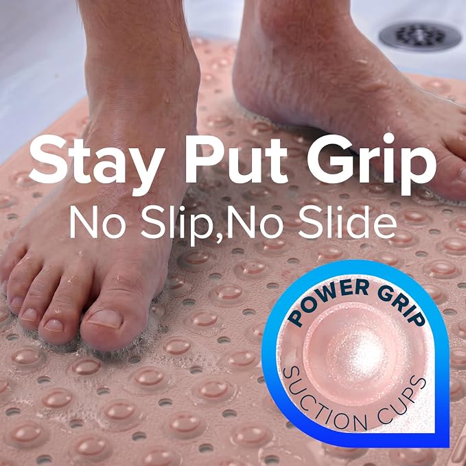 SlipX Solutions Power Grip Extra Long Bath Tub & Shower Mat 39x16, Wet Floor Non-Slip for Elderly & Kids Bathroom, 30% Longer Bathtub Mats, 200 Suction Cups, Drain Holes (1, Translucent Coral)