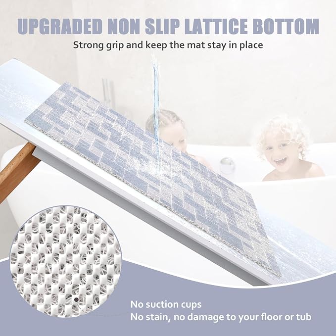 Square Shower Mat 32x32 Inch Non Slip Bath Mat for Inside Shower Loofah Shower Mat for Elderly Soft Textured Foot Massage Pad Bathroom Floor Mat for Wet Area, Without Suction Cups, Quick Drying