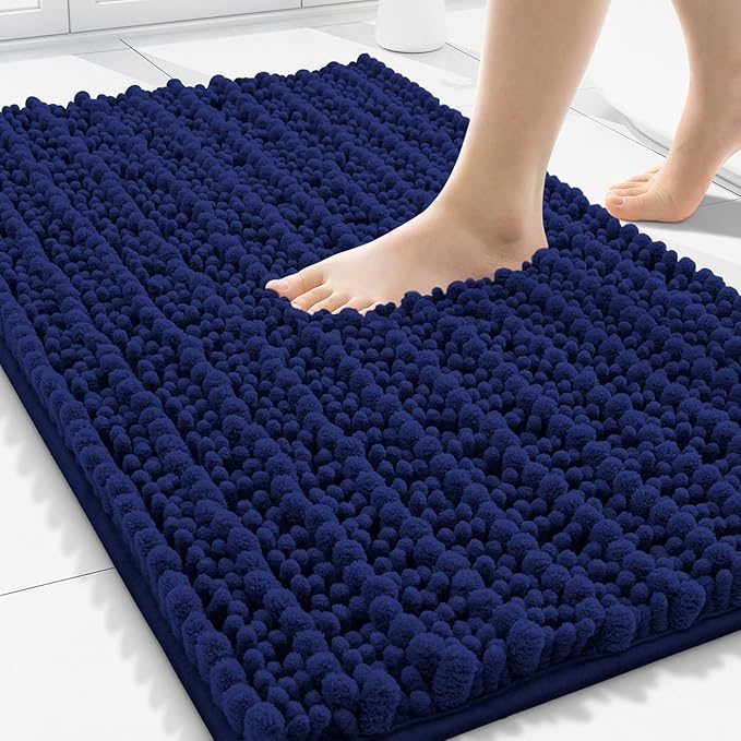 Smiry Bathroom Rugs Mat 30x20, Extra Soft Absorbent Chenille Bath Rugs, Non Slip Rubber Backing Machine Washable Quick Dry Bath Mats for Bathroom Floor, Tub, Shower, Home Decor Accessories, Navy Blue