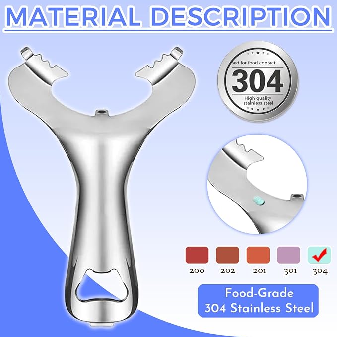Stainless Steel Mason Jar Opener for Seniors & Weak Hands, Multi-Purpose Bottle Opener Tool - Opens Jars, Cans, Lids Without Dents, Easy Grip Design (5.6x3.5 Inch)