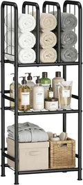 3 Tier Towel Racks for Bathroom with Dividers, Free Standing Metal Towels Holder Stand with Shelf, Towel Storage Organizer Bathroom Shelf, Metal Shelving Unit, Pool Towel Rack, Black