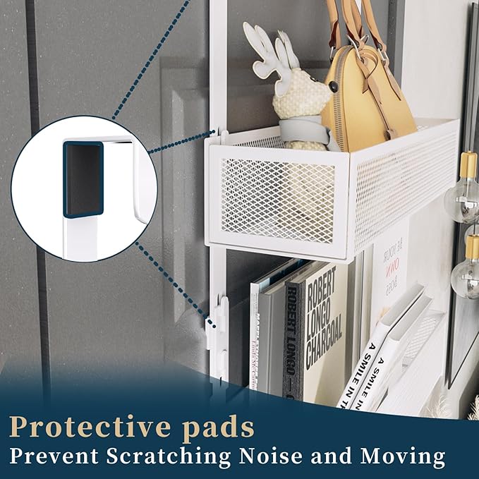 Consumest Over The Door Hooks Organizer - 3 Tier Door Hanger with 9 Coat Hooks & 2 Mesh Basket, Back Storage Organizer Hanging Towels for Bathroom, Bedroom, White