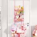 Consumest Over The Door Hooks Organizer - 4 Tier Door Coat Rack with 3 Baskets and 12 Hooks, Stainless Steel Towel Hanger for Bedroom, Bathroom, Living Room, Pink