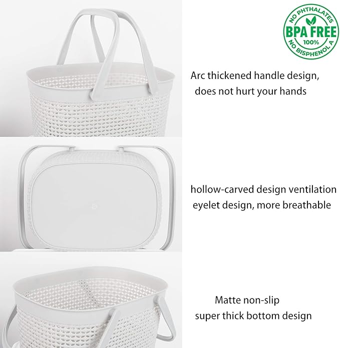 rejomiik Portable Shower Caddy Basket, Plastic Organizer Storage Tote with Handles for Bathroom, College Dorm, Kitchen, Grey