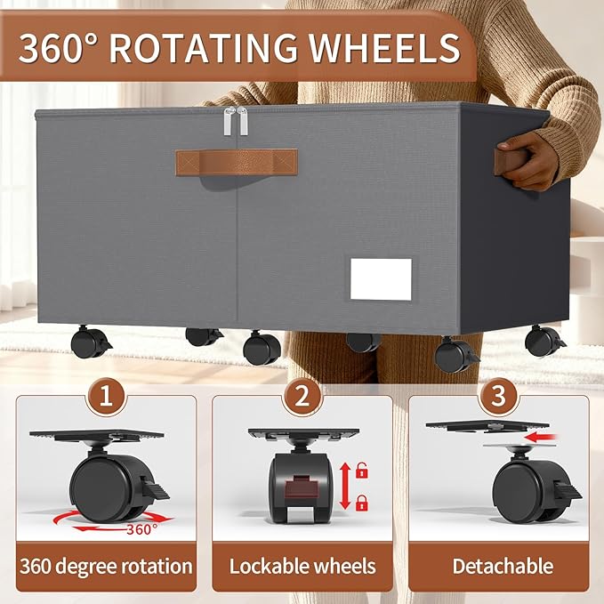 Shoe Organizer for Closet, 2 Pack Shoe Storage Organizer with Wheels and Adjustable Dividers, Stackable Shoe Storage Box with Clear Cover, Foldable Closet Shoe Organizer Fits up to 24-48 Pairs, Gray