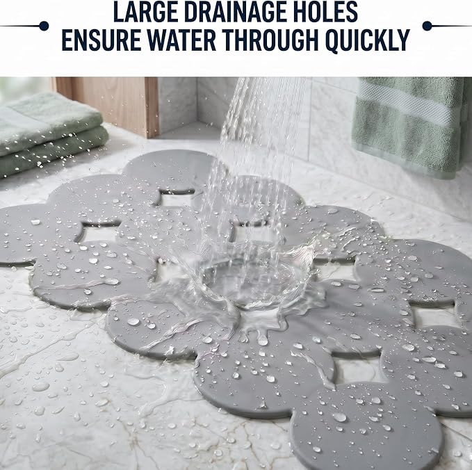 Webos Patented Non Slip Bathtub Mat Shower Mat Bath Mat Tub Mats with Strong Suction Cups Soft Natural Rubber Bath Mat for Inside The tub (Circle-Grey, 28x16 inch)