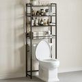 Over The Toilet Storage Shelf, 4-Tier Bathroom Organizer with Basket & Hooks, Sturdy Space Saver for Small Bathrooms, Black
