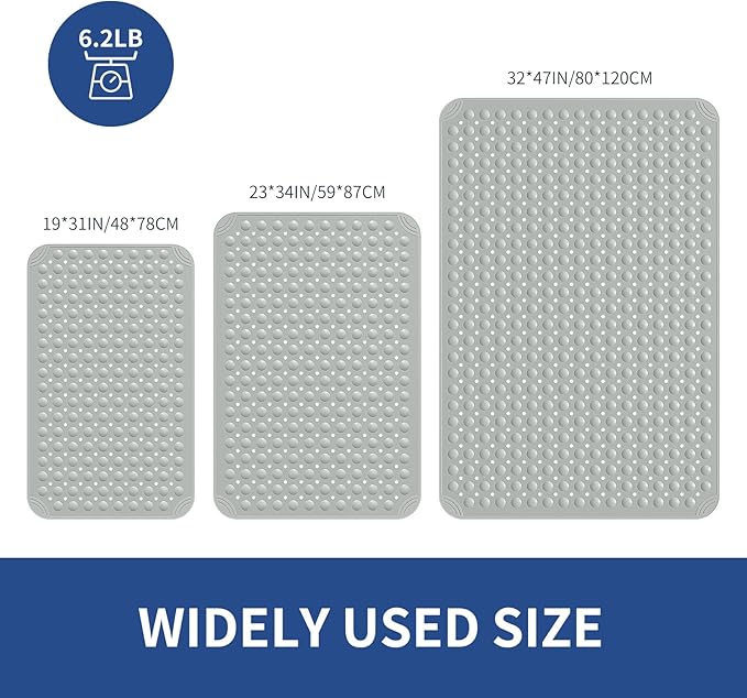 OTHWAY Extra Large Shower Mat 47"x 32", TPE Non Slip Shower Mat for Shower Stall, Inside Walk in Shower Mats with Drain Holes Suction Cups, Anti-Slip for Elderly Kids (Dark Grey)