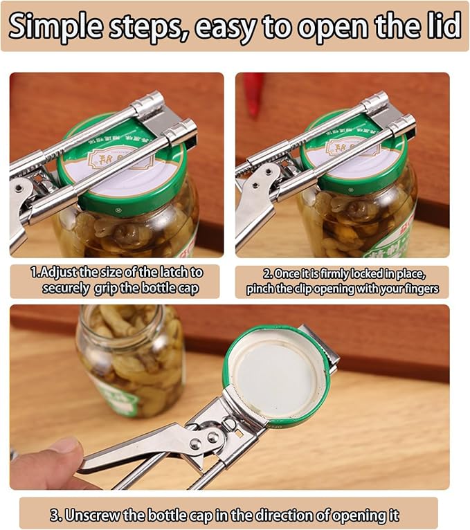 2026 New Upgrade Jar Opener for Weak Hands, Adjustable Stainless Steel can Opener，Multifunctional Can & Bottle Lid Gripper Bottle Opener with Handle, Kitchen Tool for Seniors and Kids (1PCS)