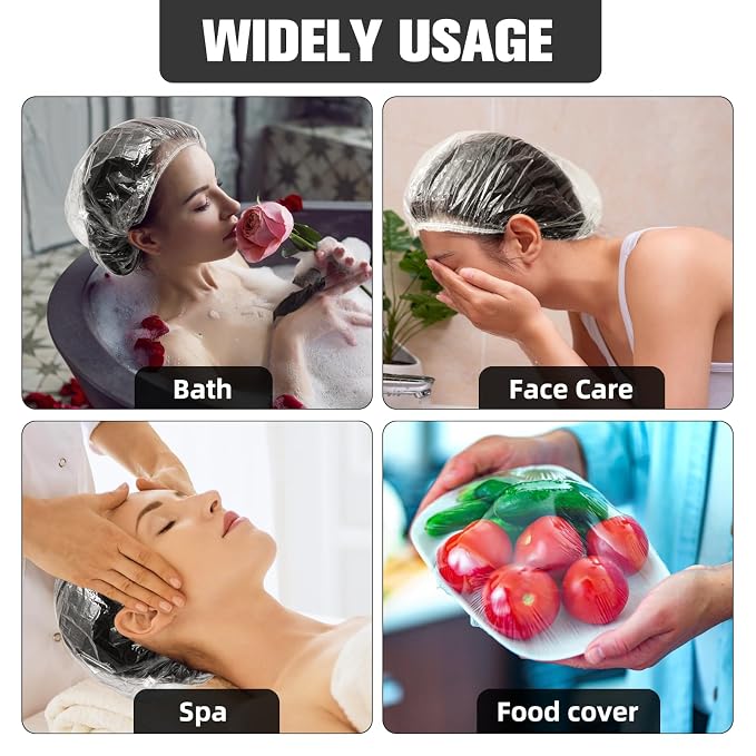 Larger Shower Caps Disposable, 500PCS Thicker Waterproof Plastic Elastic Hair Bath Caps, Plastic Hair Caps for Women, Spa, Home Use, Hotel and Hair Salon, Portable Travel