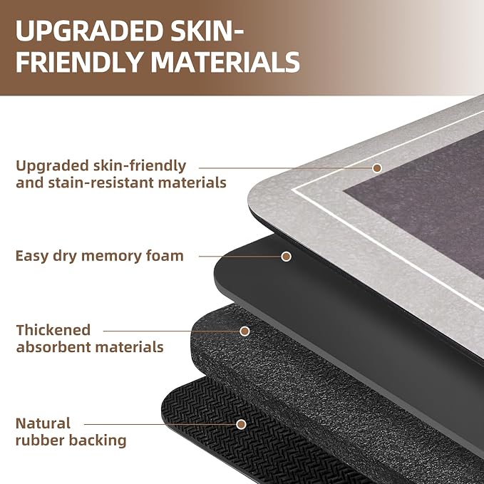 Diatomaceous Earth Bath Mat Super Absorbent Quick Dry Bath Mat, Bathroom Rugs Non Slip Washable, Thin Brown Bathroom Floor Mats-Shower Rug for in Front of Bathtub Shower, Easy Care, 15.7"x23.6"