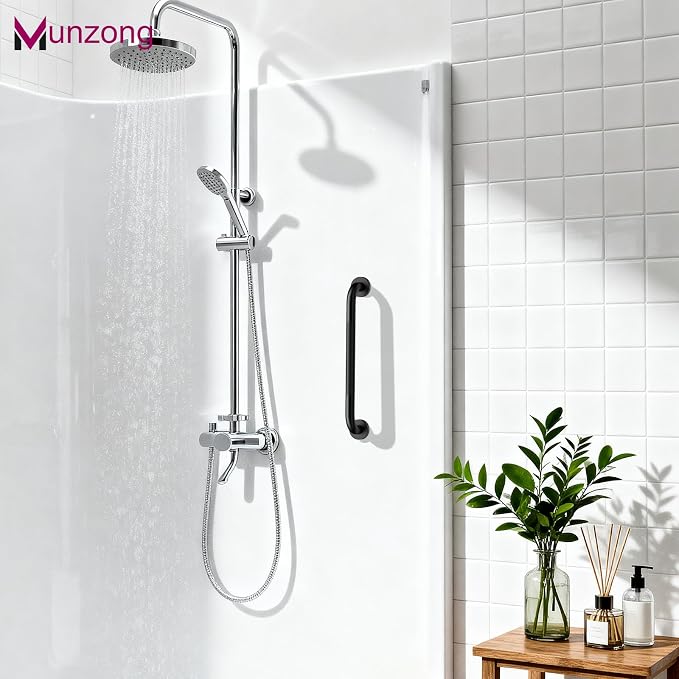 16 Inch Anti Slip Grab Bar for Shower, Munzong Oil Rubbed Black Bathroom Grab Bar, Knurled Handicap Balance Bar,Safety Hand Rail Support Elderly Senior