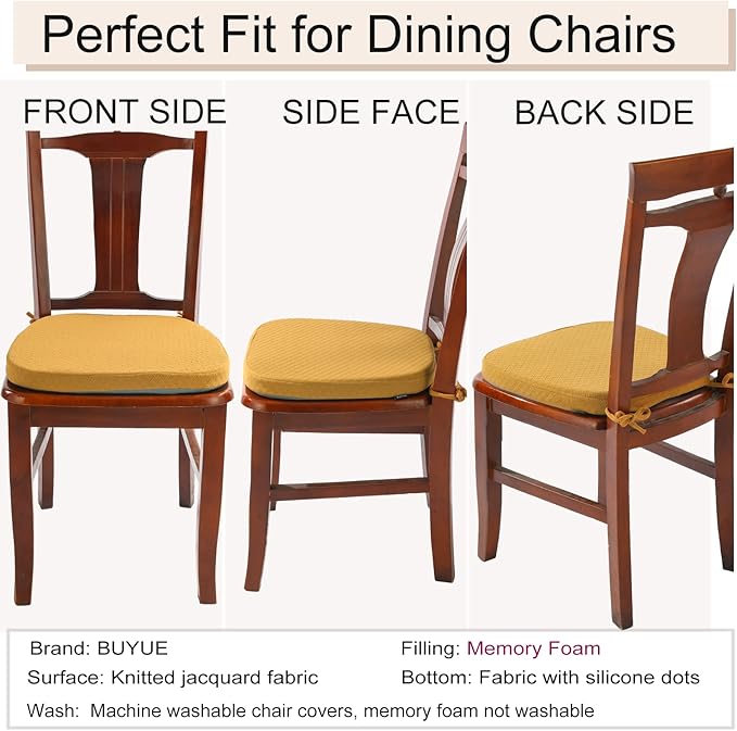 BUYUE Luxury 100% Pure Memory Foam Chair Cushion 1 Pack, Jacquard 16" U-Shape Comfortable Dining Chair Pad, Removable Slip Resistant Kitchen Chair Seat Cushion, (1 Piece, Ocher)