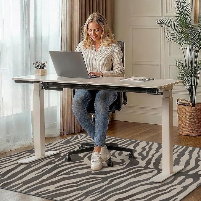 48"x72" Office Chair Mat for Hardwood Tile Floor, Under Desk Carpet Protector for Rolling Computer Chair Mat, Machine Washable Area Rug, Anti-Slip 1/5" Thick Low Pile Thin Vinyl Floor Mat, Zebra