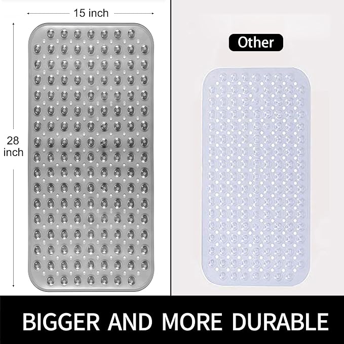 Bathtub and Shower Mats, 28 x 15 Inch Non-Slip Bath Mat, Machine Washable Bath Tub Mat with Suction Cups & Drain Holes for Bathroom, Beige