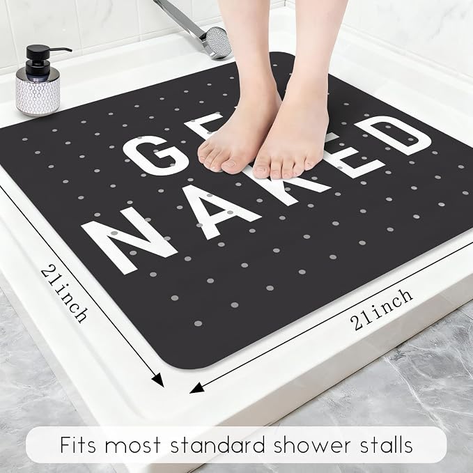 Bathtub Mat Non Slip, Get Naked Square Bath tub Mat Shower Floor Mat with Suction Cups for Adults Kids Elderly 21 X 21 Inch