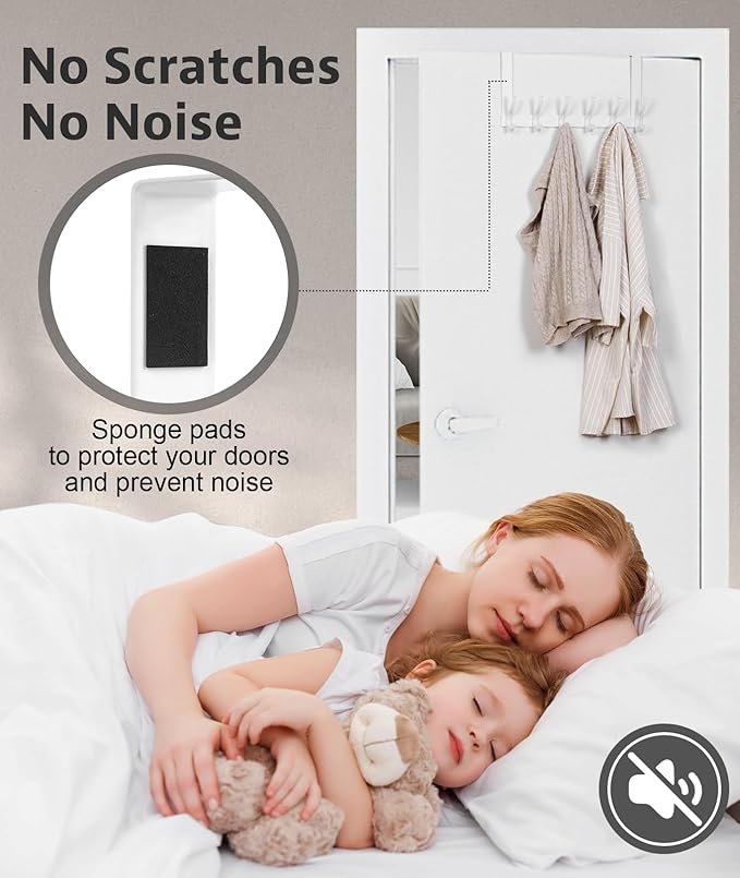 Optish Over The Door Hooks, Door Hanger Hooks for Hanging, Over The Doors Towel Racks for Bathroom, Coat Rack Dorm Essentials (1Pack, White, Fit 1-3/4" Doors)