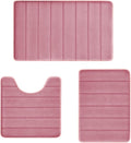 Pink Memory Foam Bath Mat Set, Bathroom Rugs for 3 Pieces, Toilet Mats, Soft Comfortable, Water Absorption, Non-Slip, Thick, Machine Washable, Easier to Dry for Floor Mats Pink Bathroom Sets