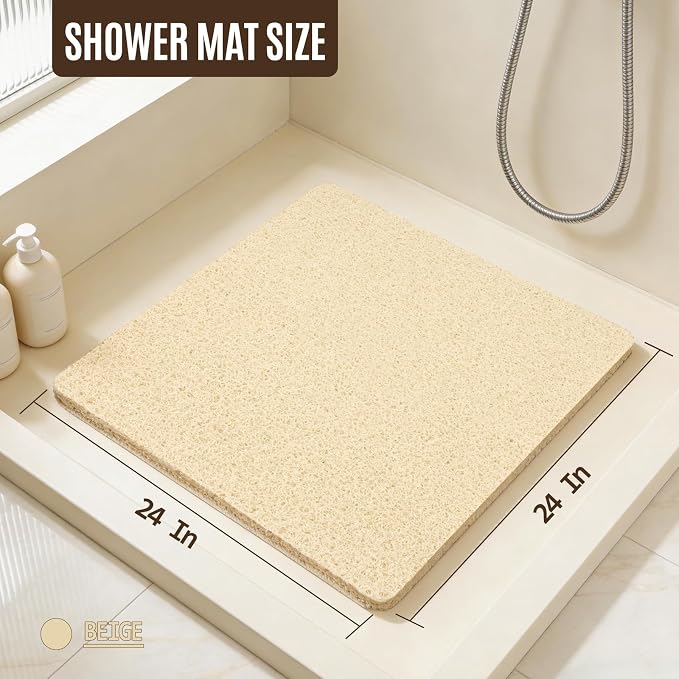 Joyhalo Shower Mat Bathtub Mat Non Slip, Bathmats Non Slip, Quick Drying Foot Scrubber Loofah Mats for Shower, Tub, Bathroom, Home, 24x24inch, Beige