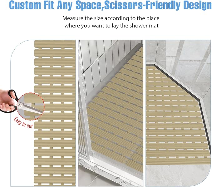 Shower Mat Non-Slip Bath Mat for Tub and Shower Stall,236 Suction Cups with Drain Holes, Quick Dry Machine Washable, Extra Grip for Stand Up Showers, Bathroom Essentials 24x24 Inch (Brown)