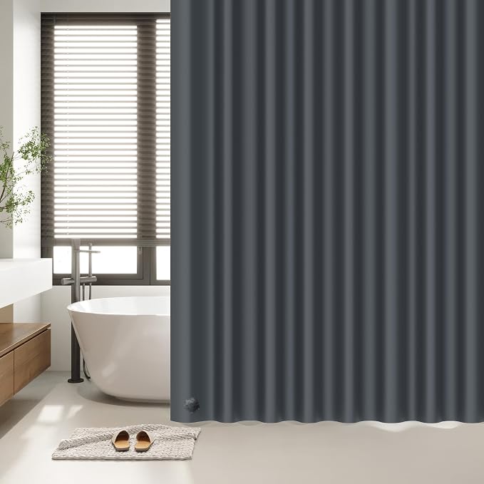 EHZNZIE Dark Grey Shower Curtain Liner 72x72, PEVA Waterproof Bath Curtain, No Chemical Smell, 3 Weighted Magnets, Durable with Rustproof Metal Grommets