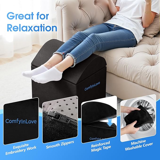 Foot Rest for Under Desk at Work - Non-Slip Foot Stool with 3 Adjustable Heights, Ergonomic Under Desk Footrest with Washable Cover for Leg Elevation, Desk, Home, Office, Car (Black)