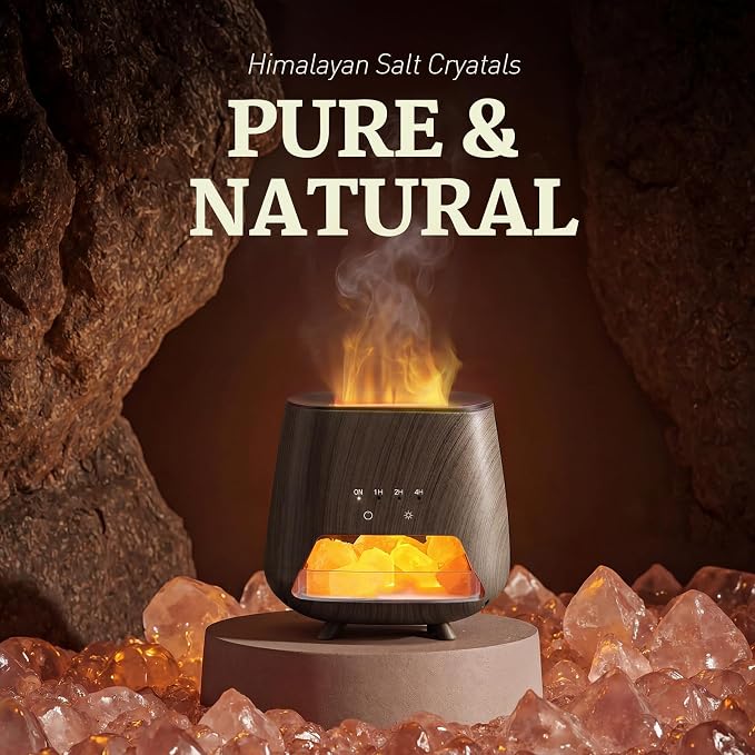 Essential Oil Diffuser for Home, 𝟒-𝐢𝐧-𝟏 Aromatherapy Diffuser & 𝐇𝐢𝐦𝐚𝐥𝐚𝐲𝐚𝐧 𝐒𝐚𝐥𝐭 Lamp, 200ml Cool Mist Humidifier, 𝟗-𝐂𝐨𝐥𝐨𝐫 𝐋𝐄𝐃, Auto Off, Bedroom Office Yoga (Black)