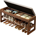 AQIMUELE Shoe Rack Bench,2 Tiers Shoe Bench with Storage with Flip-Top,Wood Shoe Rack for Entryway,Hallway(Walnut Upholstered Seat,11.8" D x 39.3" W x 15.7" H