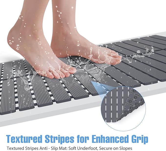 Shower Mat Non-Slip Bath Mat for Tub and Shower Stall,236 Suction Cups with Drain Holes, Quick Dry Machine Washable, Extra Grip for Stand Up Showers, Bathroom Essentials 24x24 Inch (Light Grey)