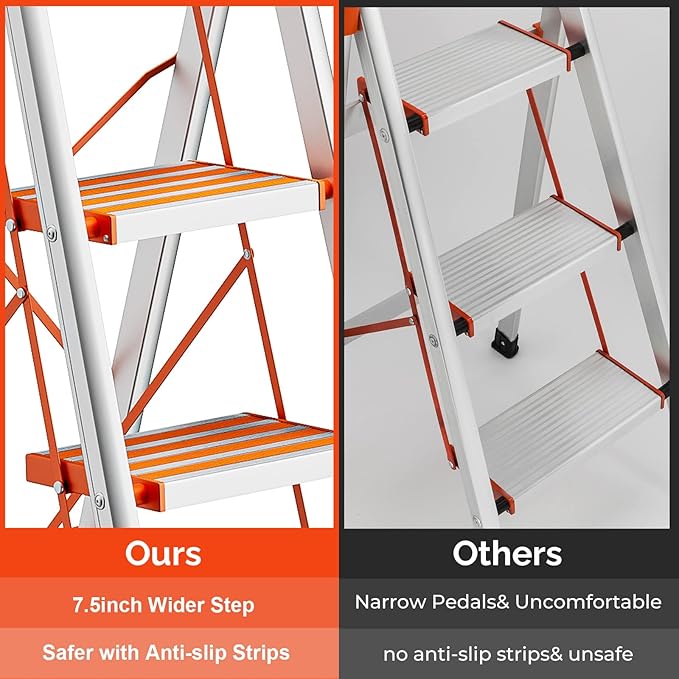 LUISLADDERS Step Ladder 4 Step Lightweight Folding Step Ladder Aluminum Step Stool with Widened Anti-Slip Strip Pedal Convenient Handgrip 350lbs EN131, Multi-use for Household and Office
