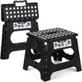 Delxo 11 inch 2 Pack Folding Step Stool, Non-Slip Foldable Stools Up to 300 LBS, Step Stool with Handle, Lightweight Collapsible stools for Kitchen, Bathroom, Bedroom, Garden (Black)