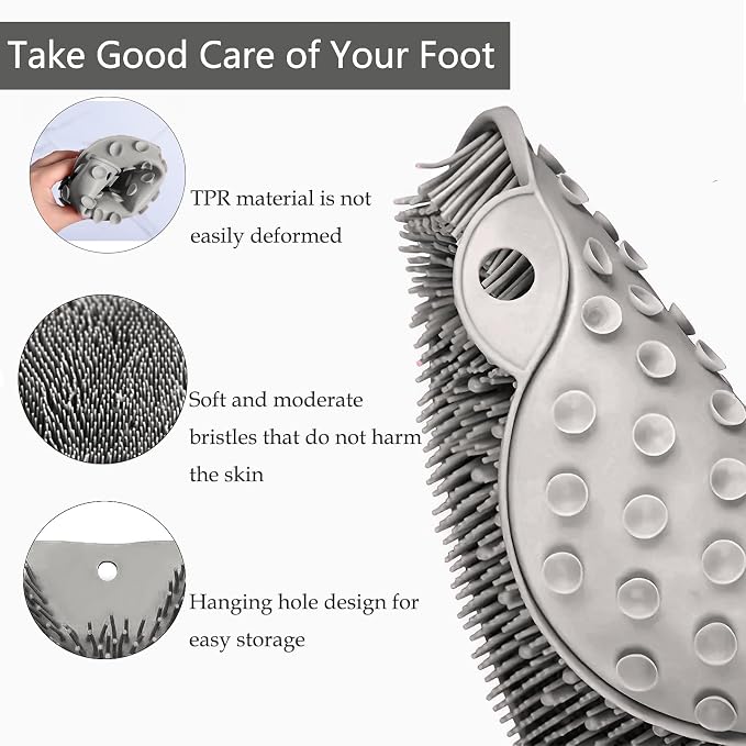 Shower Foot and Back Scrubber Mat,Wall Mounted Shower Foot Scrubber with Suction Cups,Exfoliating Silicone Massage Foot Cleaner for Shower(Grey&Blue)