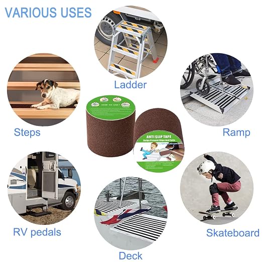 Yorwe Anti Slip Tape, High Traction,Strong Grip Abrasive, Not Easy Leaving Adhesive Residue, Indoor & Outdoor (4" Width x 190" Long, Brown)